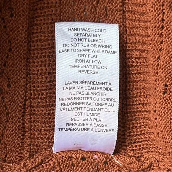 VINTAGE CLEO PETITES V-Neck Pointelle Sweater Size Large Light Brown - Picture 8 of 12